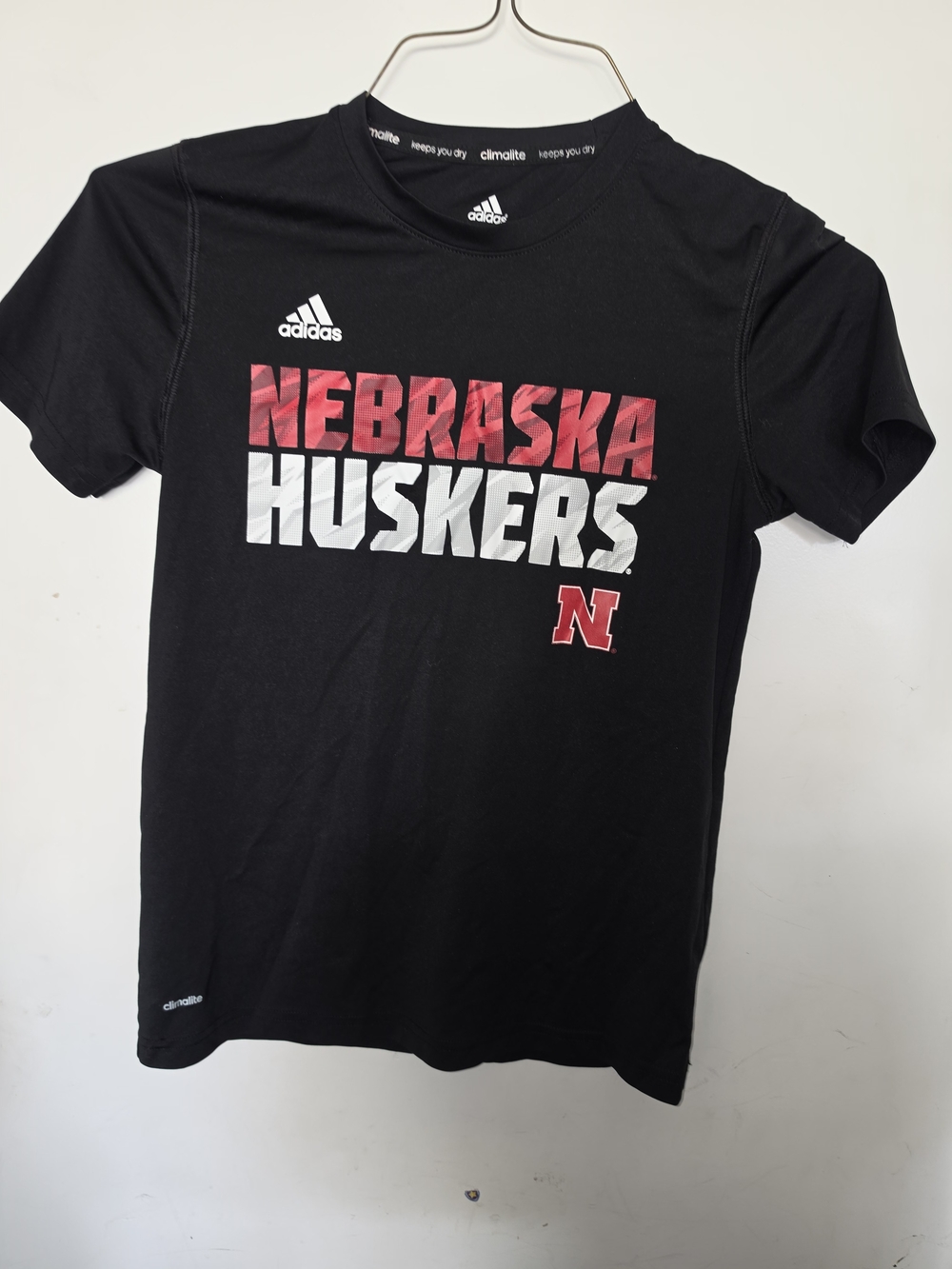 adidas Black Nebraska Huskers  Tee with Red and White Graphics Size 10-12